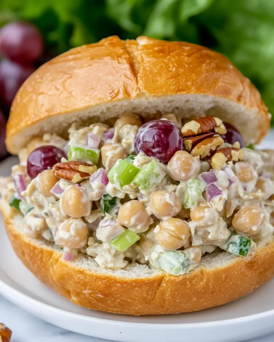 Classic Creamy Chickpea Salad Sandwich with Red Grapes & Pecans Recipe image