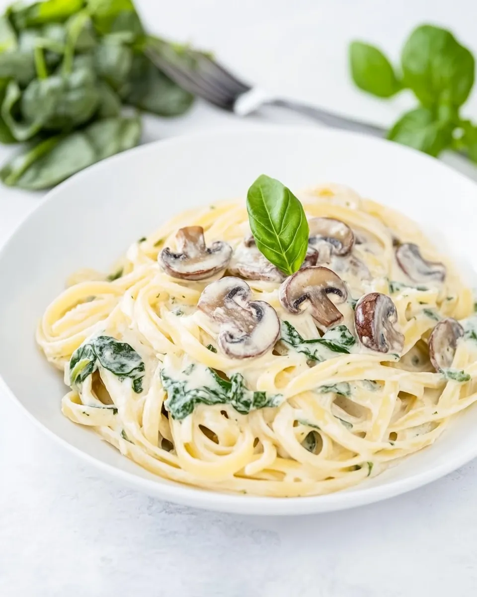 Delicious Creamy Mushroom Spinach Pasta image