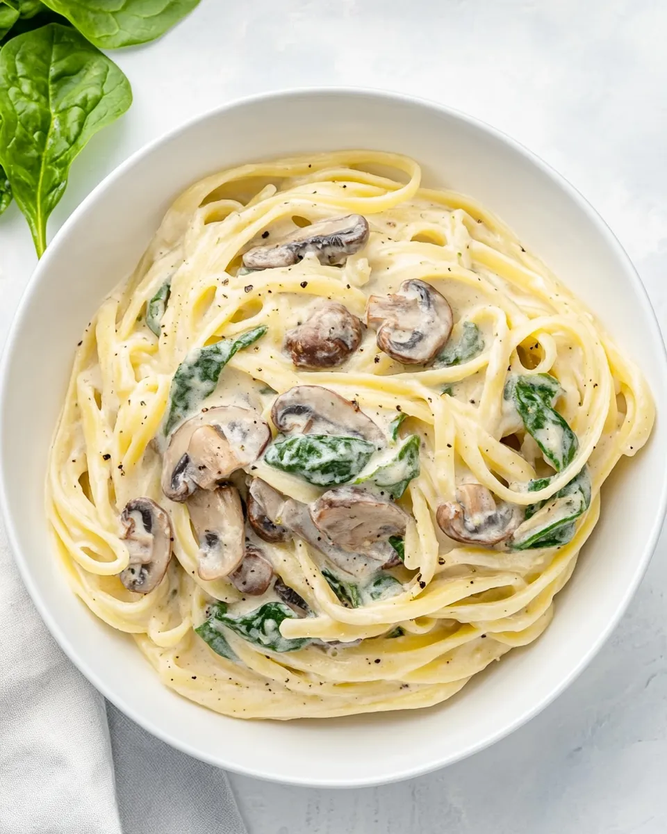 Homemade Creamy Mushroom Spinach Pasta recipe photo
