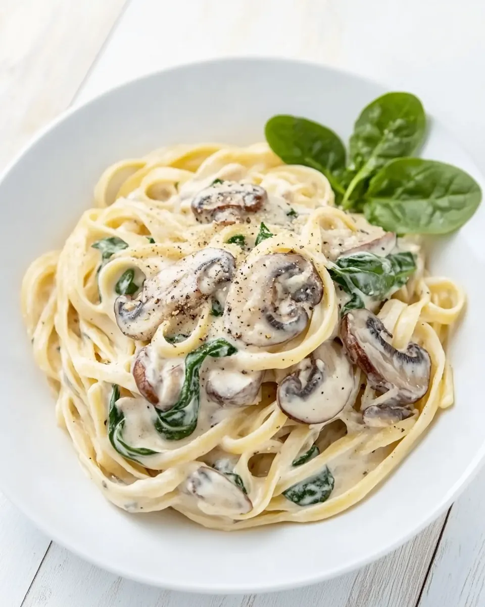Quick Creamy Mushroom Spinach Pasta shot