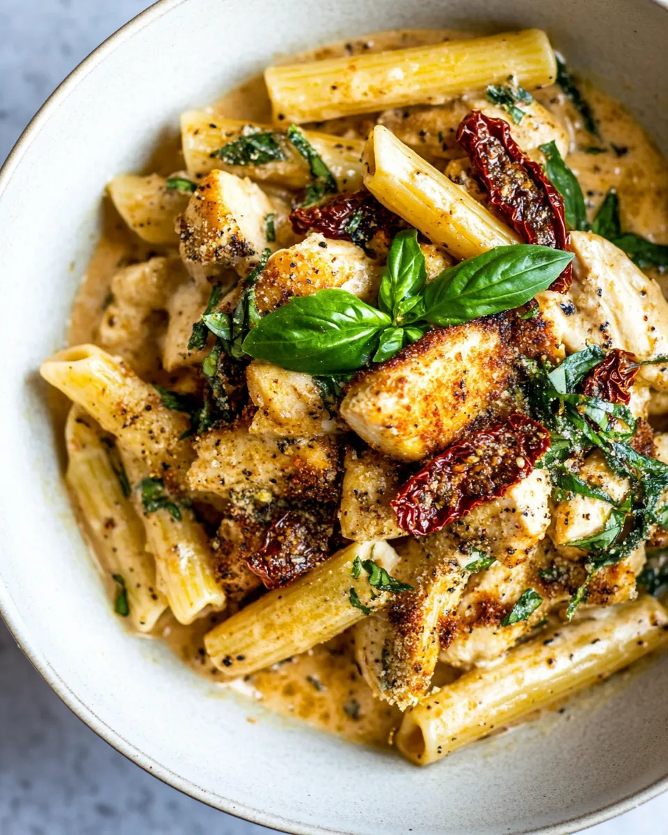 Savory Creamy Sun-Dried Tomato Chicken Pasta. dish image