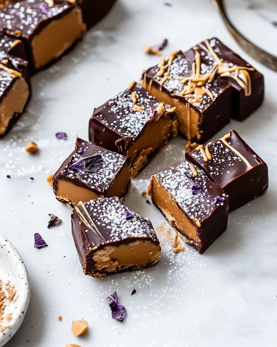 Quick Creamy Vegan Chocolate Peanut Butter Fudge Bars. recipe image