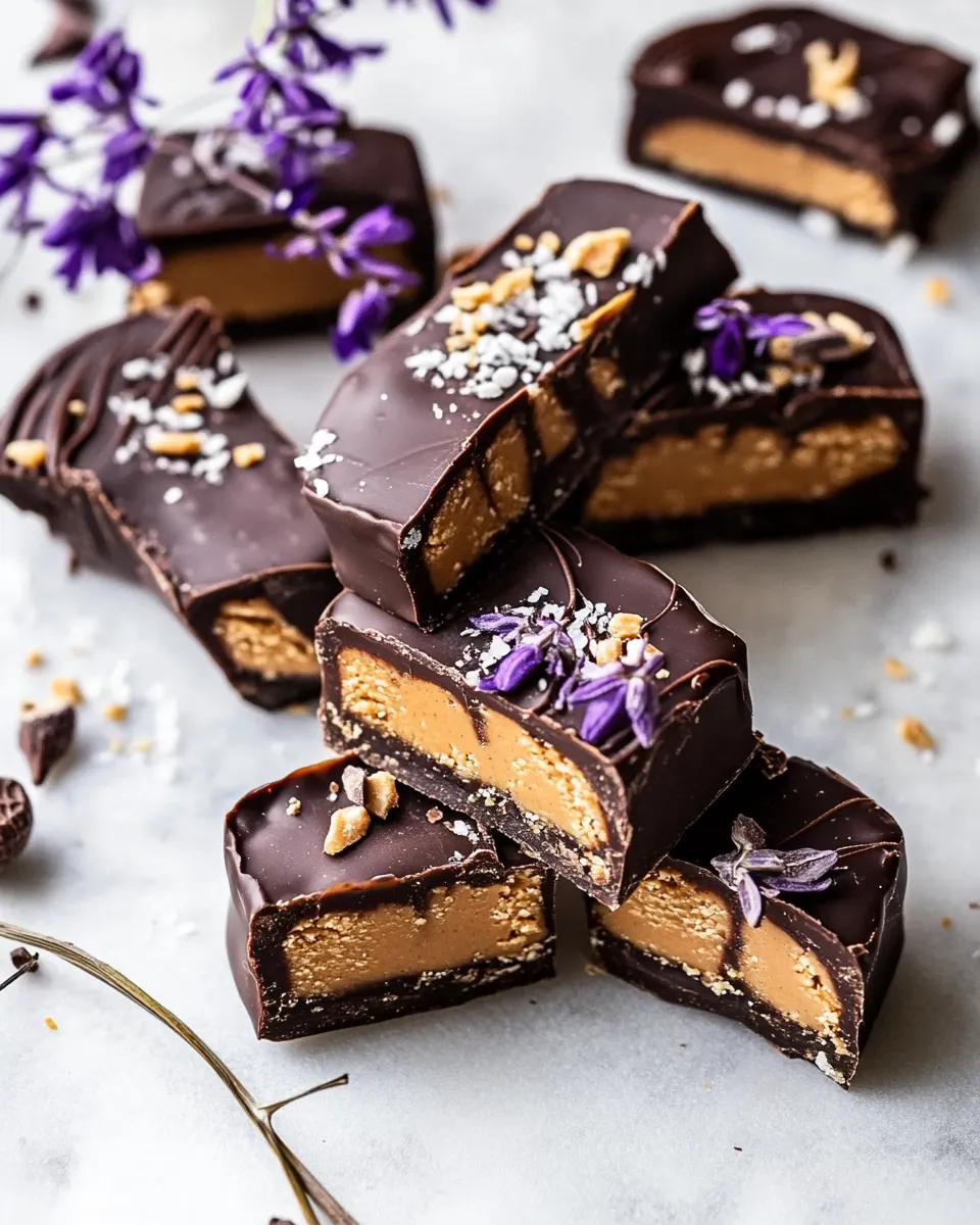 Savory Creamy Vegan Chocolate Peanut Butter Fudge Bars. food shot