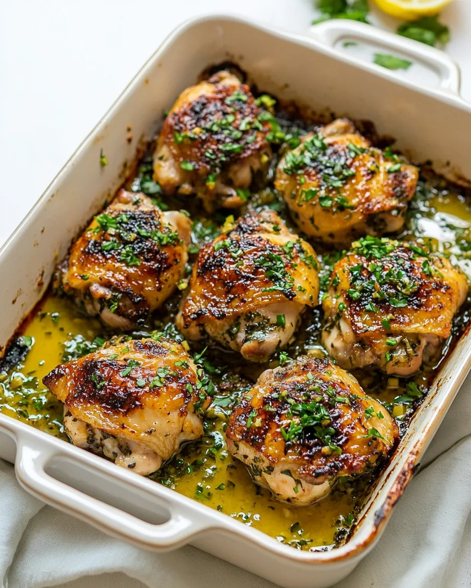 Delicious Crispy Garlic Butter Baked Chicken Thighs image