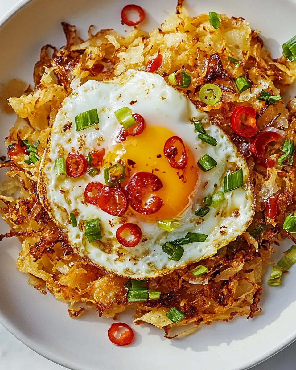 Perfect Crispy Hash Browns with Chile-Fried Egg dish photo