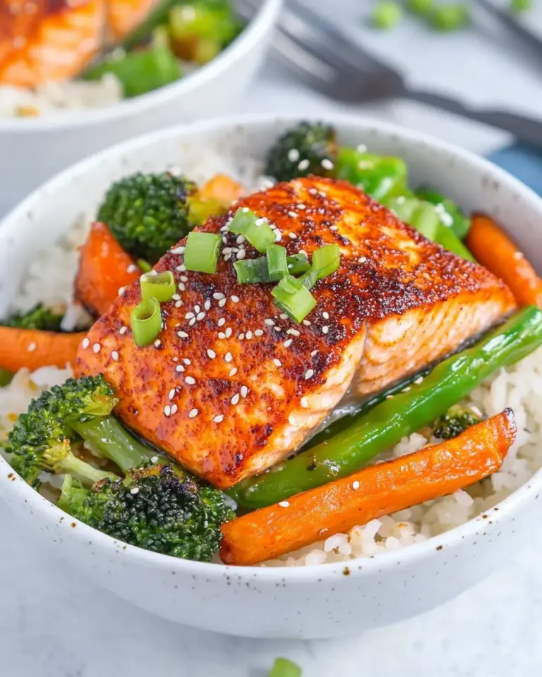 Homemade Crispy Paprika Salmon Bowls with Ginger Vegetables & Rice photo