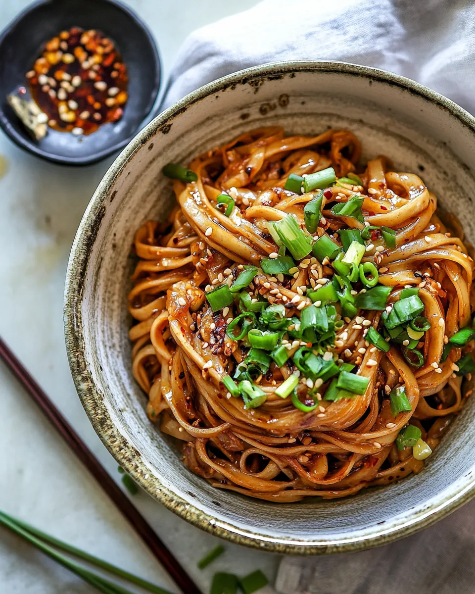 Homemade Crispy Sesame Garlic Chili Oil Noodles. photo