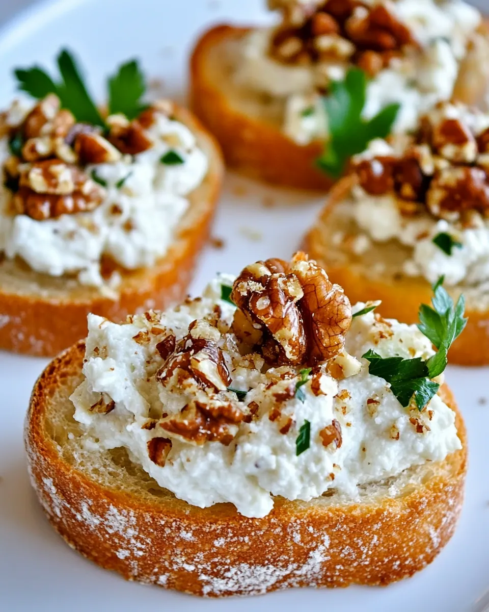 Homemade Crostini with Creamy Cheese and Walnuts photo