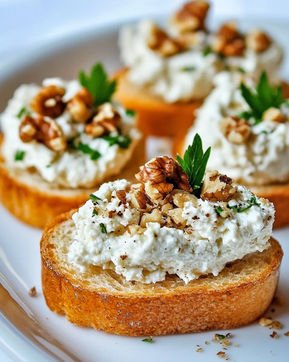 Delicious Crostini with Creamy Cheese and Walnuts shot