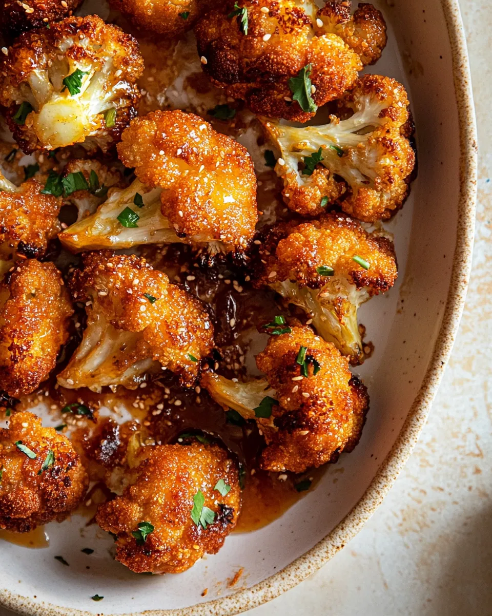 Amazing Crunchy Baked Hot Honey Cauliflower. recipe image