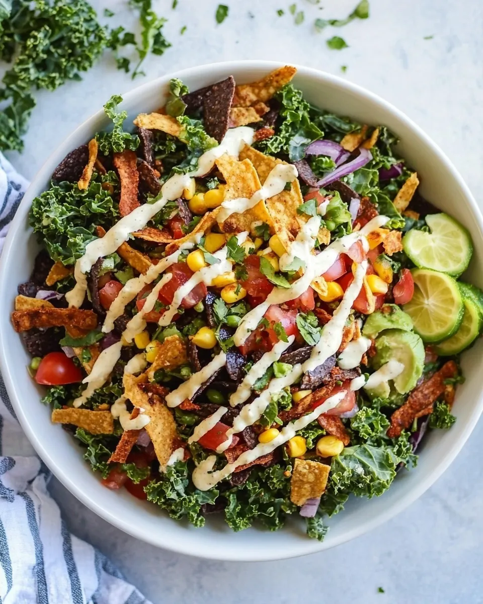 Fresh Crunchy Taco Kale Salad. shot