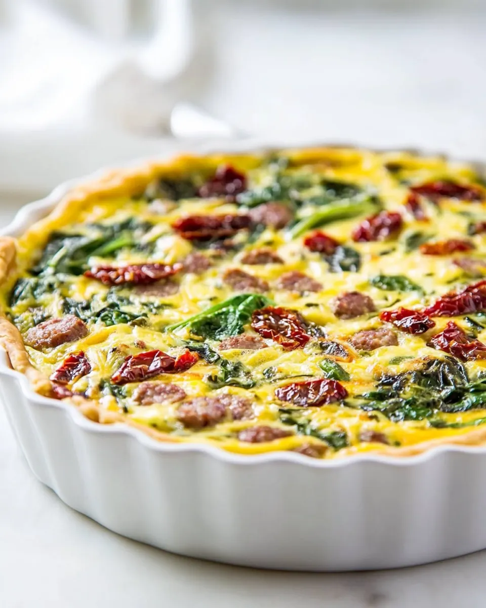 Homemade Crustless Quiche Recipe (Spinach, Sausage, and Sun-Dried Tomatoes) photo