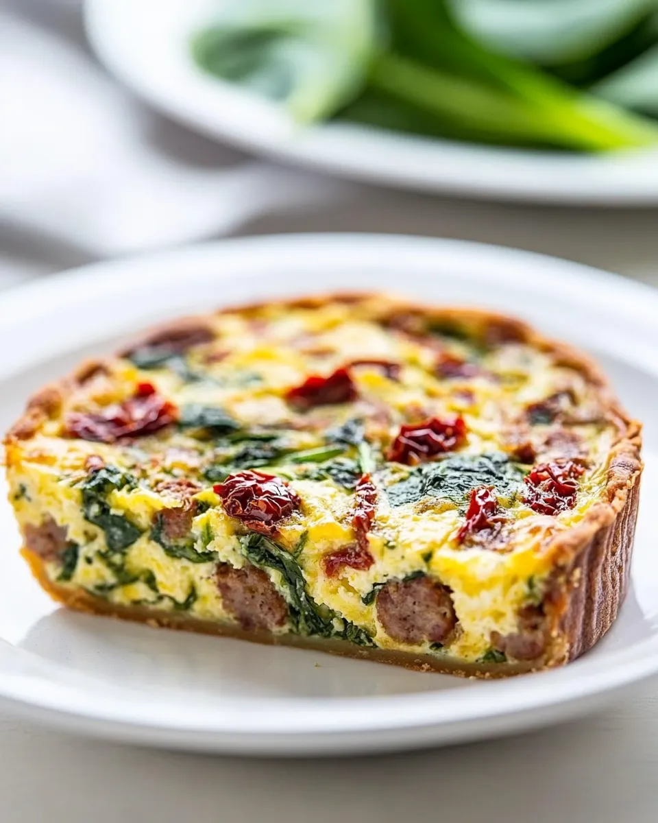 Delicious Crustless Quiche Recipe (Spinach, Sausage, and Sun-Dried Tomatoes) image