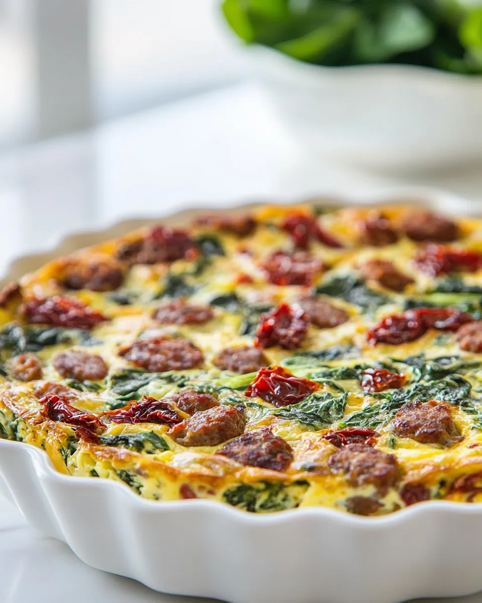 Easy Crustless Quiche Recipe (Spinach, Sausage, and Sun-Dried Tomatoes) picture
