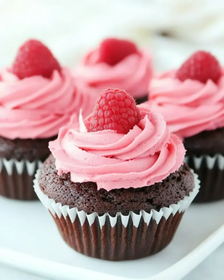 Homemade Dark Chocolate Cupcakes with Raspberry Buttercream Frosting photo