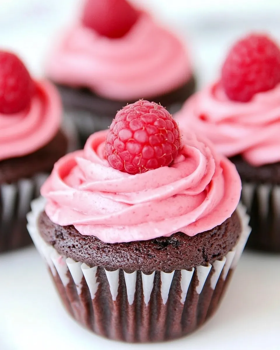 Delicious Dark Chocolate Cupcakes with Raspberry Buttercream Frosting image