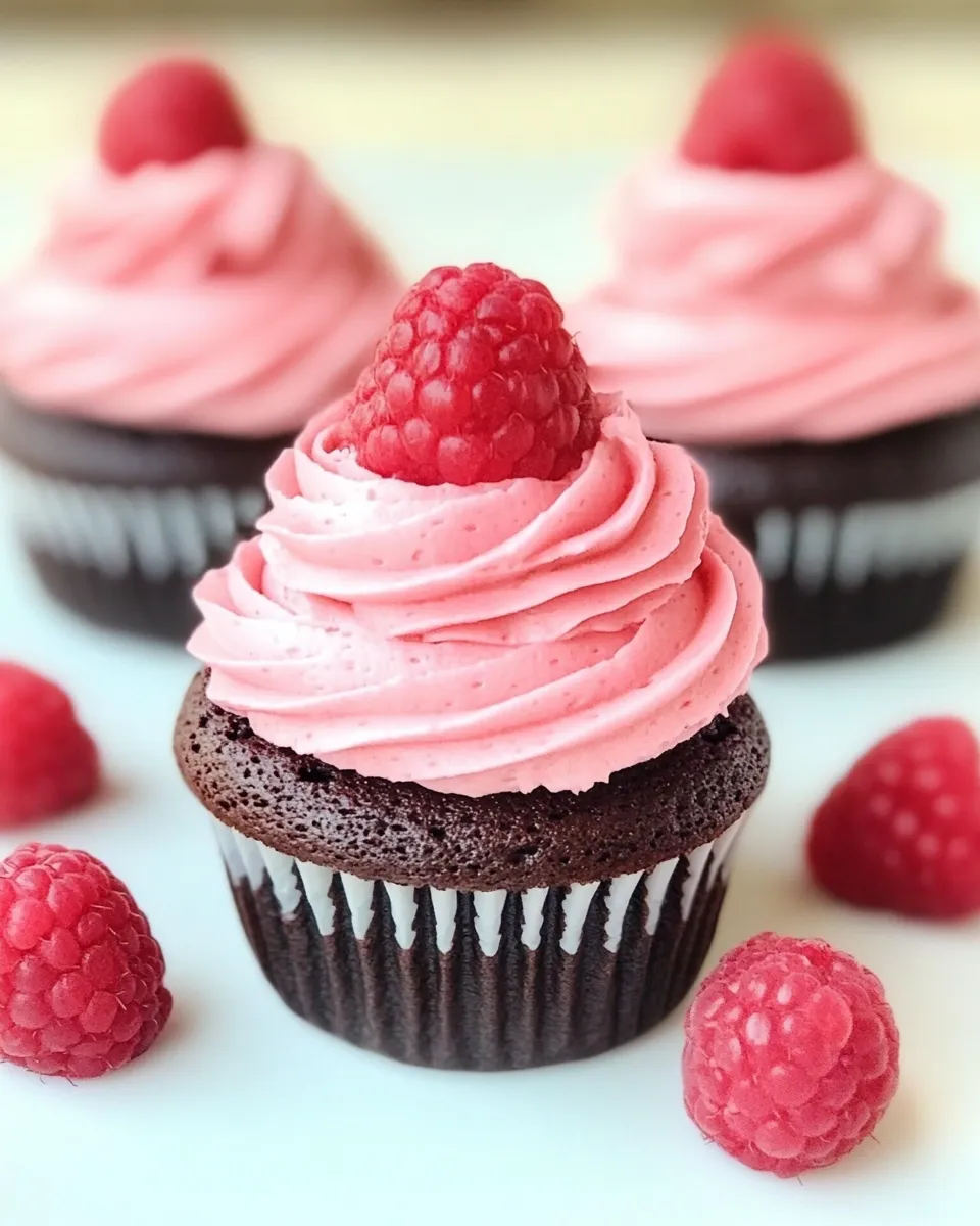 Easy Dark Chocolate Cupcakes with Raspberry Buttercream Frosting recipe photo