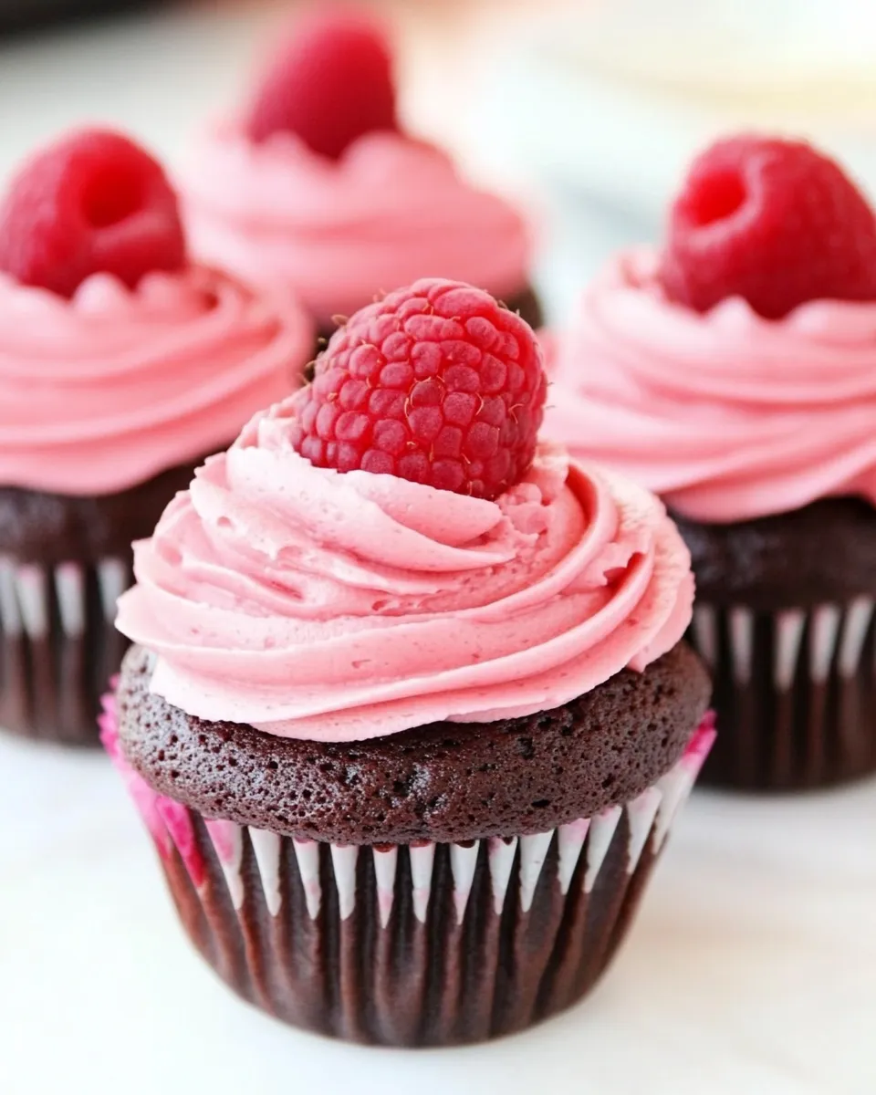 Best Dark Chocolate Cupcakes with Raspberry Buttercream Frosting shot