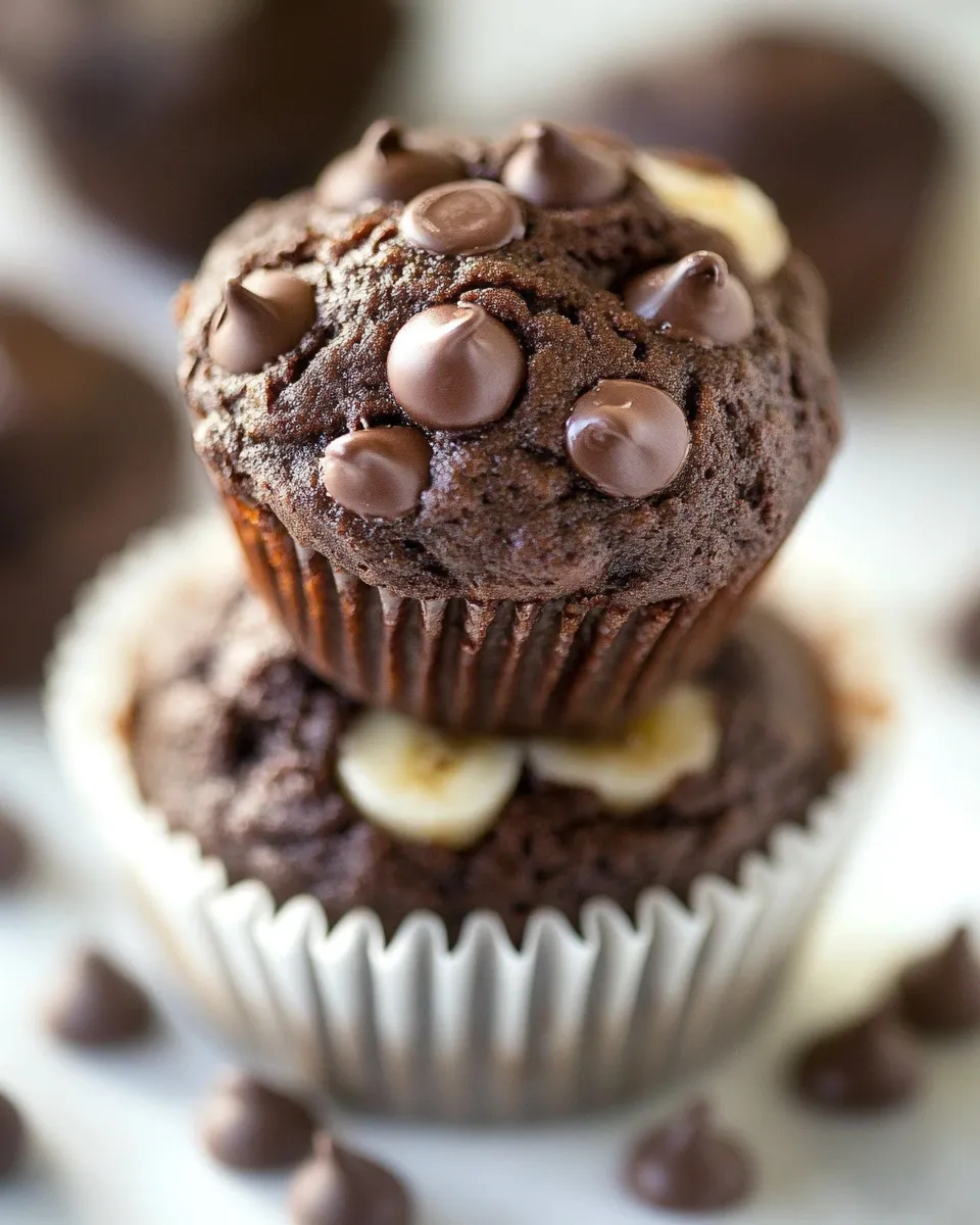 Homemade Double Chocolate Banana Applesauce Muffins photo