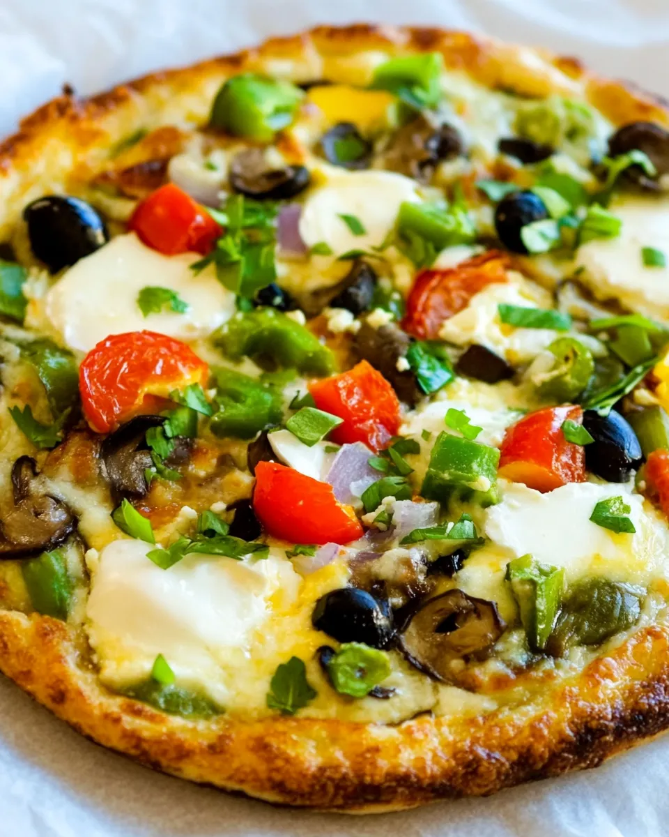 Delicious Egg-Crust Vegetarian Breakfast Pizza shot