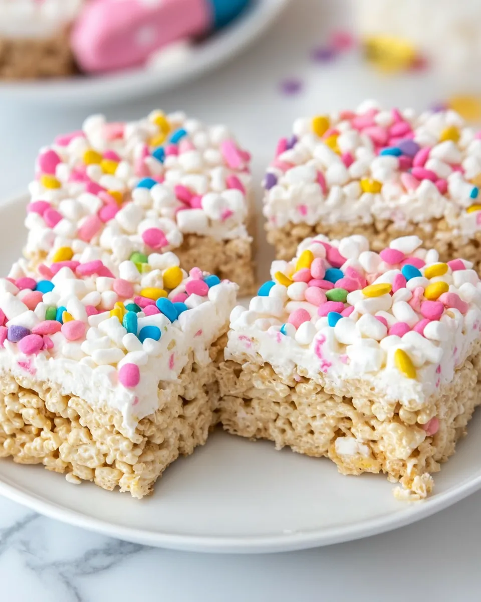 Delicious Extra-Marshmallow Rice Krispies Bars with Confetti shot