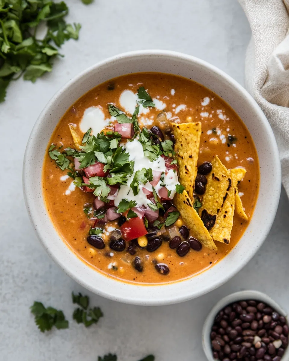 Tasty Fire-Roasted Black Bean Tortilla Soup. photo