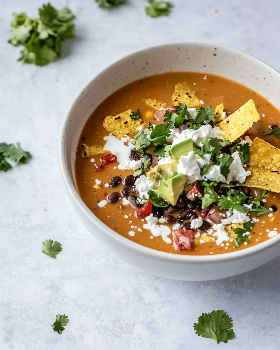 Savory Fire-Roasted Black Bean Tortilla Soup. shot