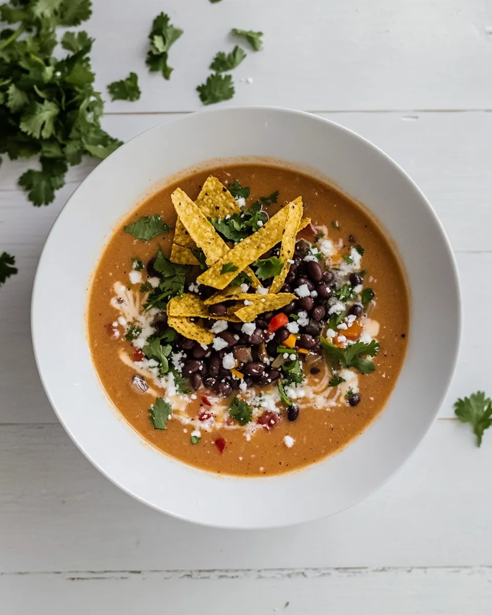 Best Fire-Roasted Black Bean Tortilla Soup. recipe image