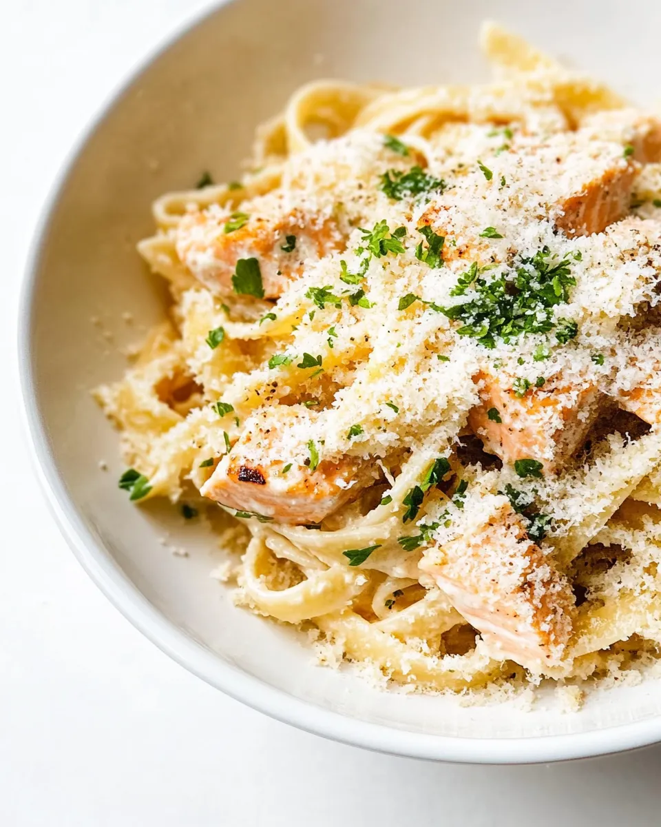 Delicious Garlic Butter Salmon Pasta shot