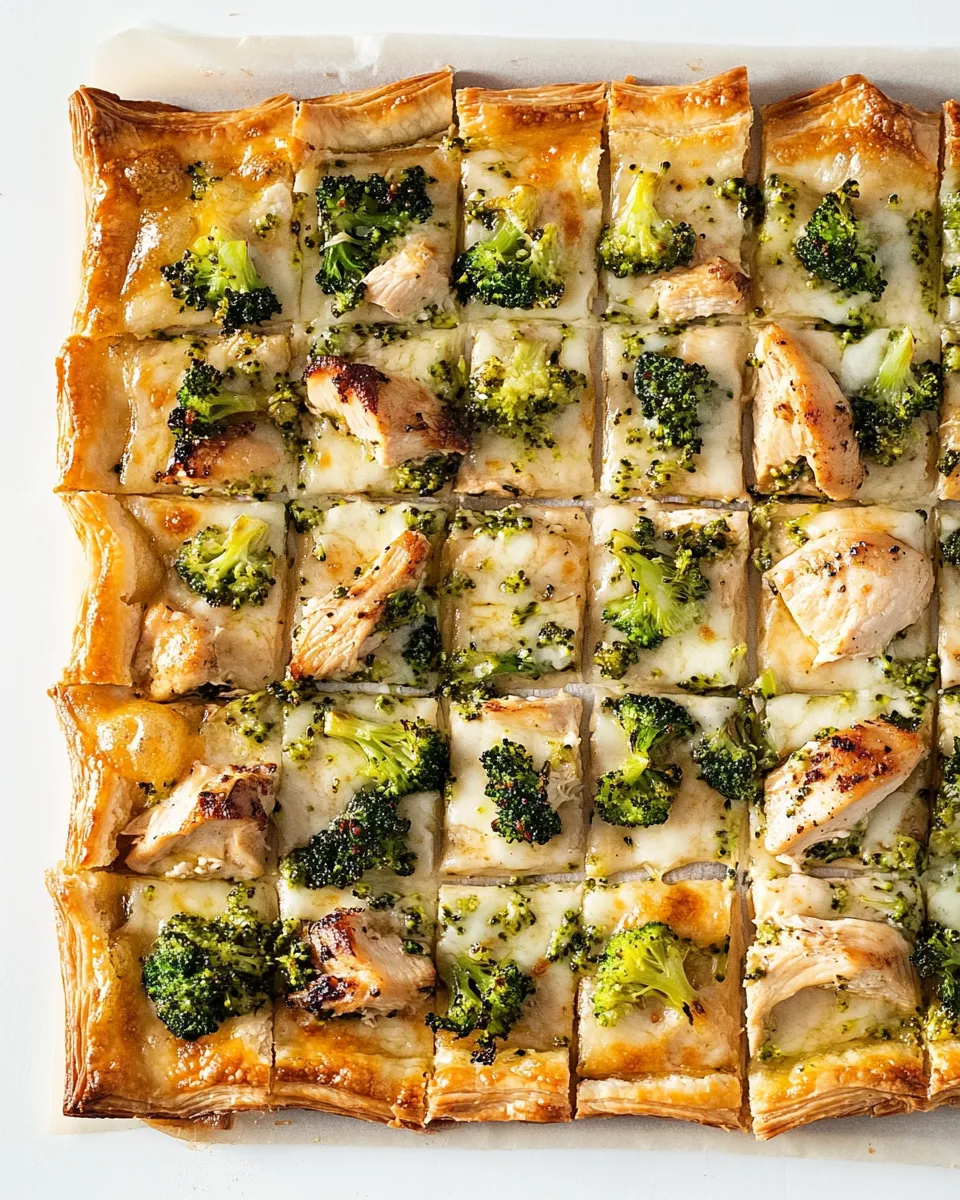 Tasty Garlicky Grilled Chicken and Broccoli Puff Pastry Pizza. image