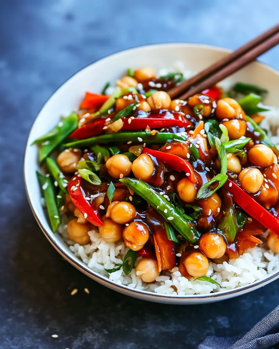 Delicious General Tso Chickpeas shot