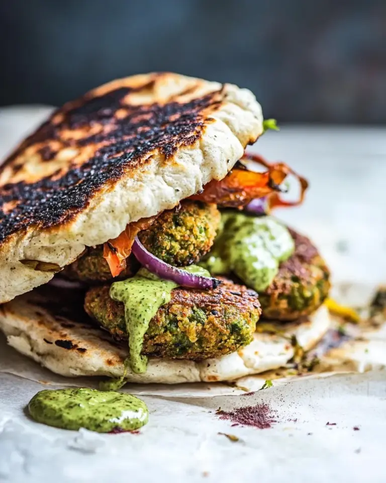 Quick Greek Falafel Melts with Green Tahini Special Sauce. recipe image