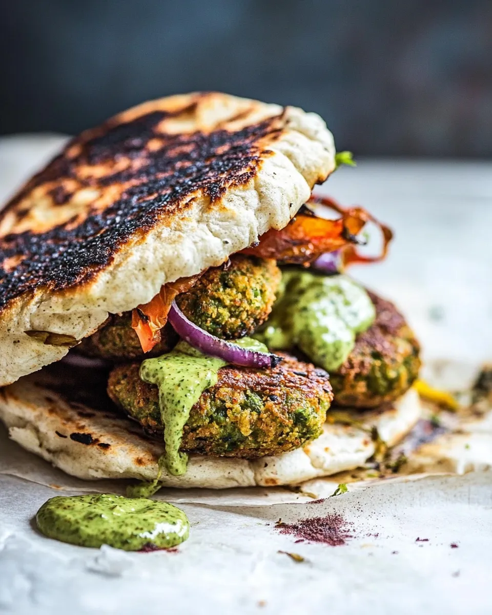 Quick Greek Falafel Melts with Green Tahini Special Sauce. recipe image