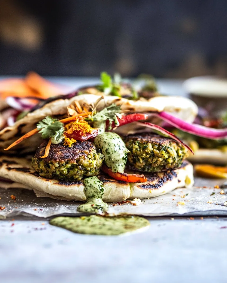 Classic Greek Falafel Melts with Green Tahini Special Sauce. recipe image
