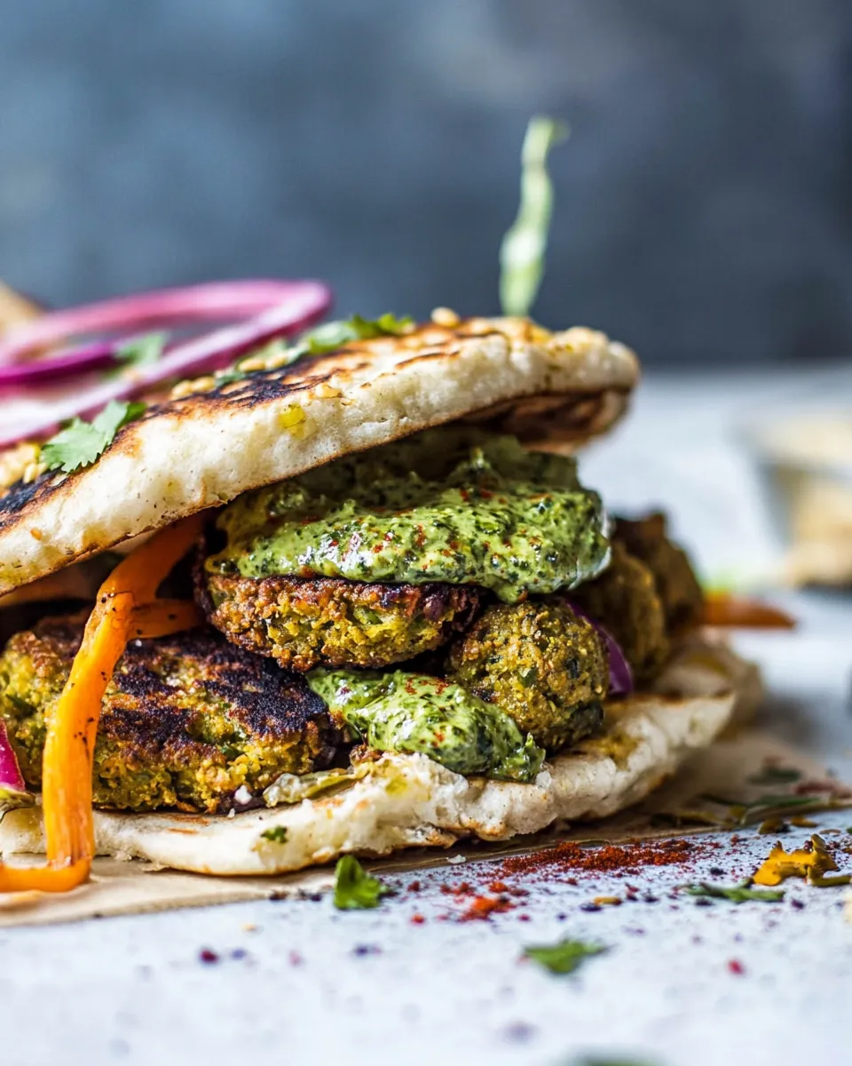 Homemade Greek Falafel Melts with Green Tahini Special Sauce. picture