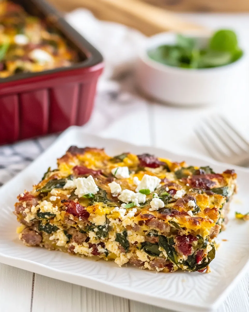 Delicious Greek Sausage Breakfast Casserole with Spinach and Feta (Keto) image