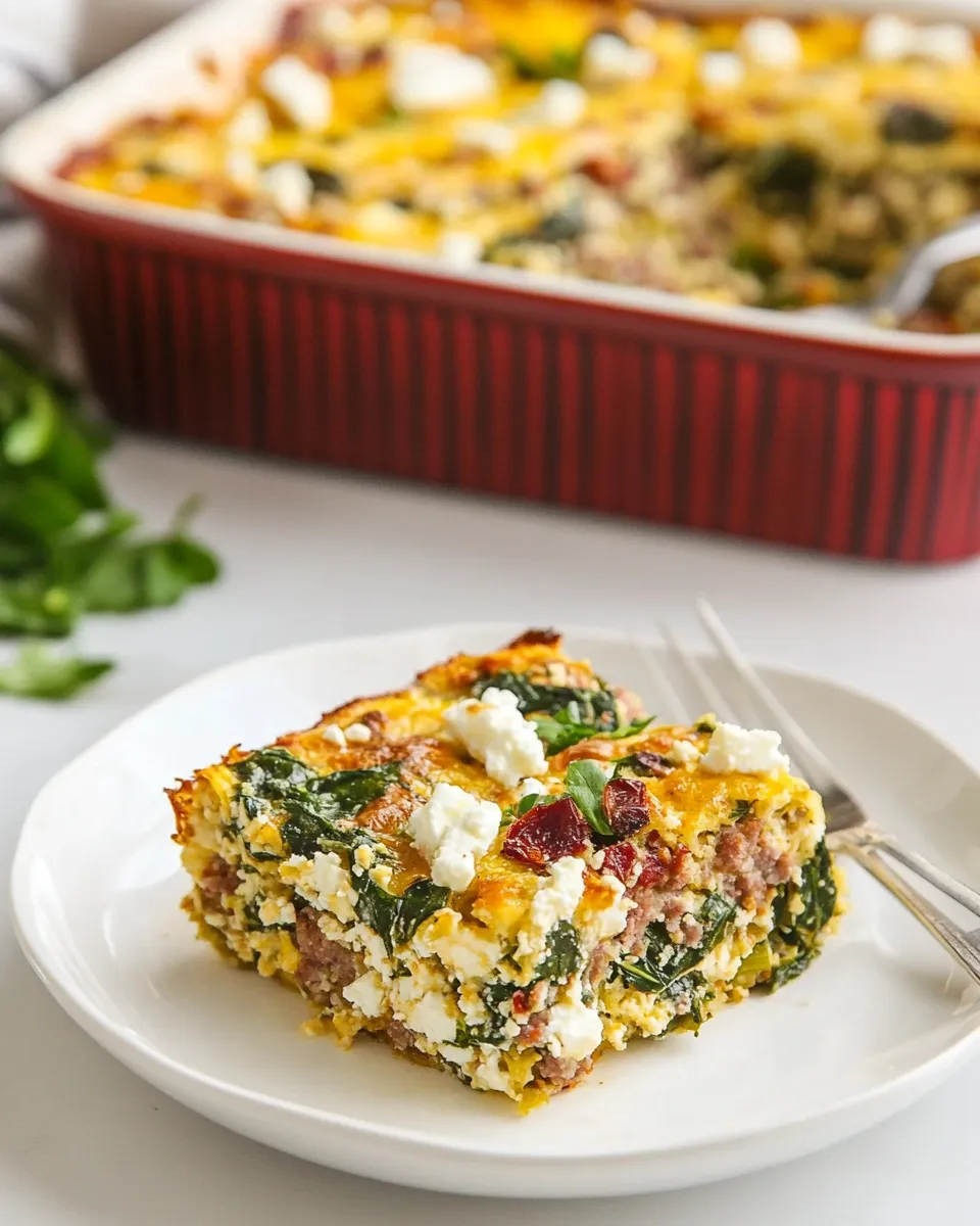 Best Greek Sausage Breakfast Casserole with Spinach and Feta (Keto) shot