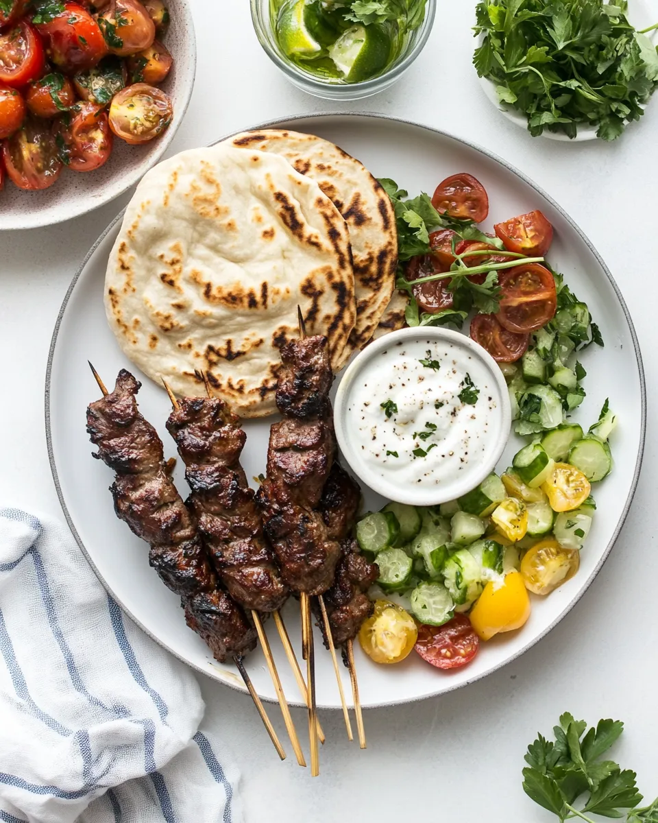 Delicious Greek lamb souvlaki and easy homemade pita shot