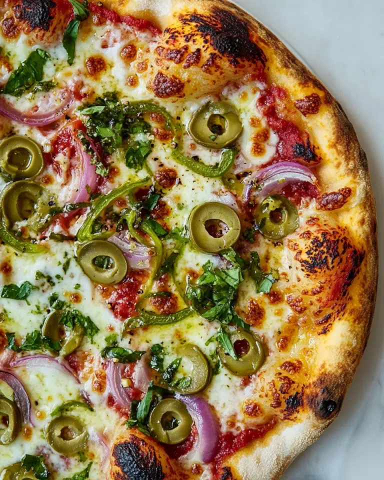 Homemade Green Olive and Onion Pizza photo