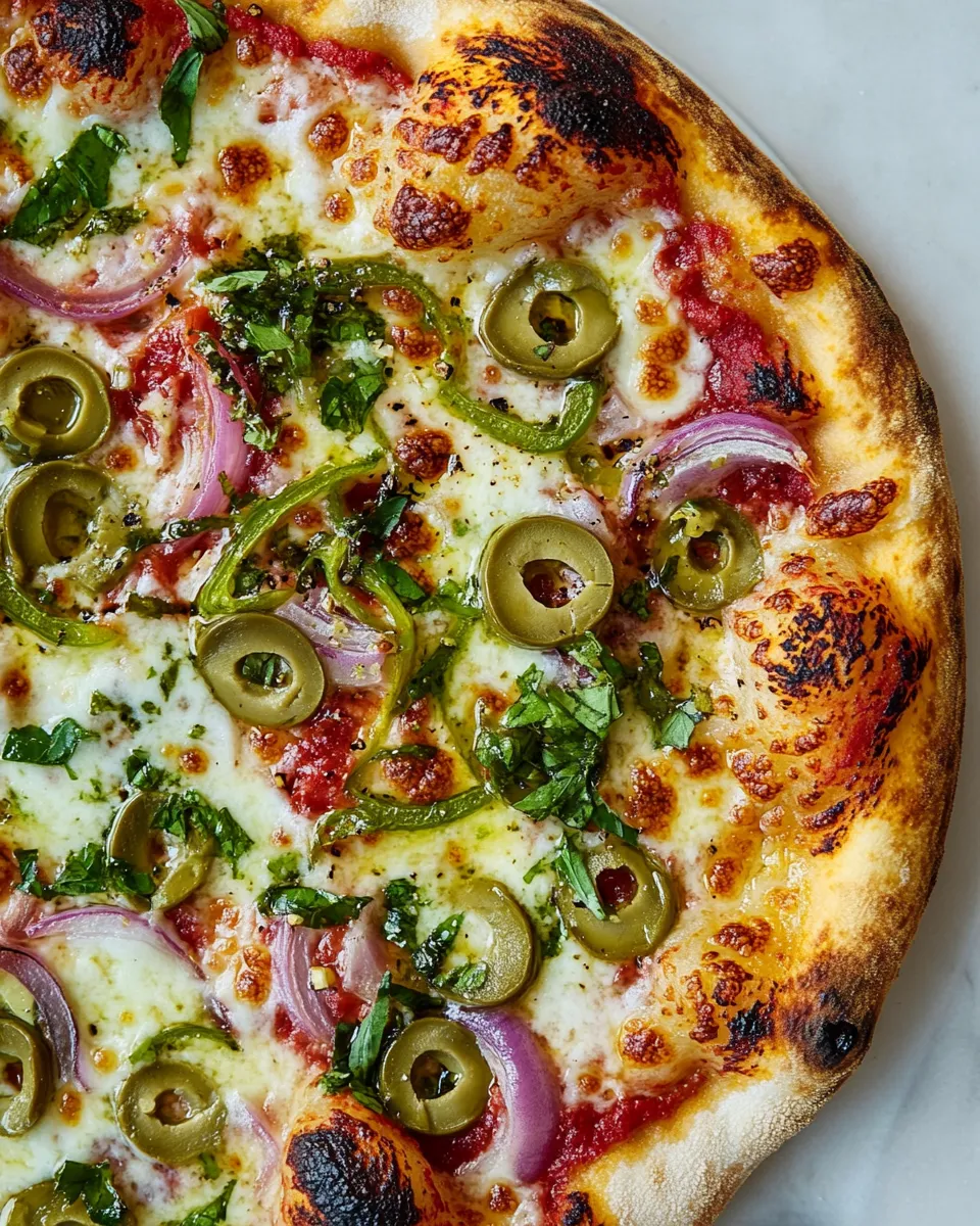 Homemade Green Olive and Onion Pizza photo