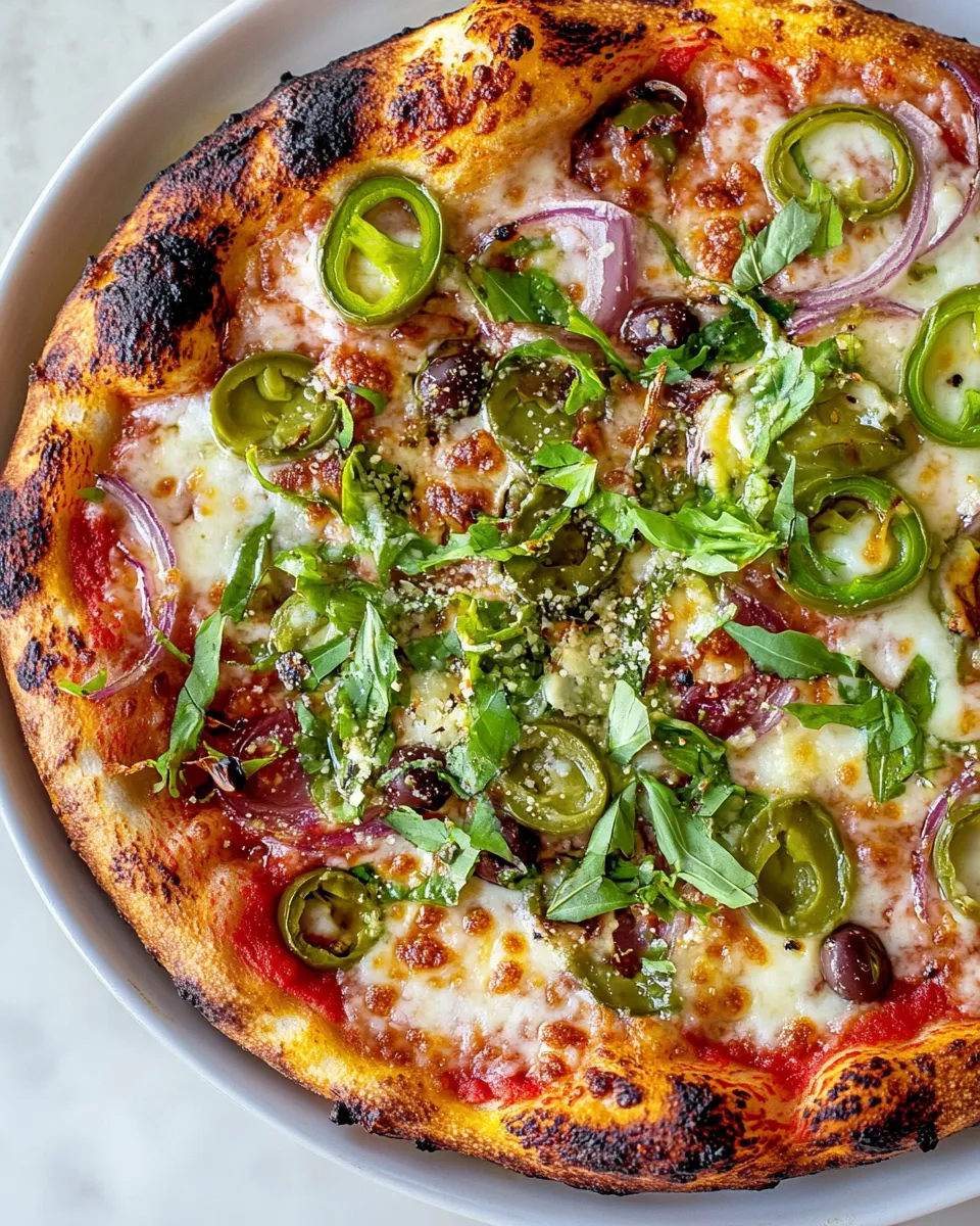 Delicious Green Olive and Onion Pizza shot