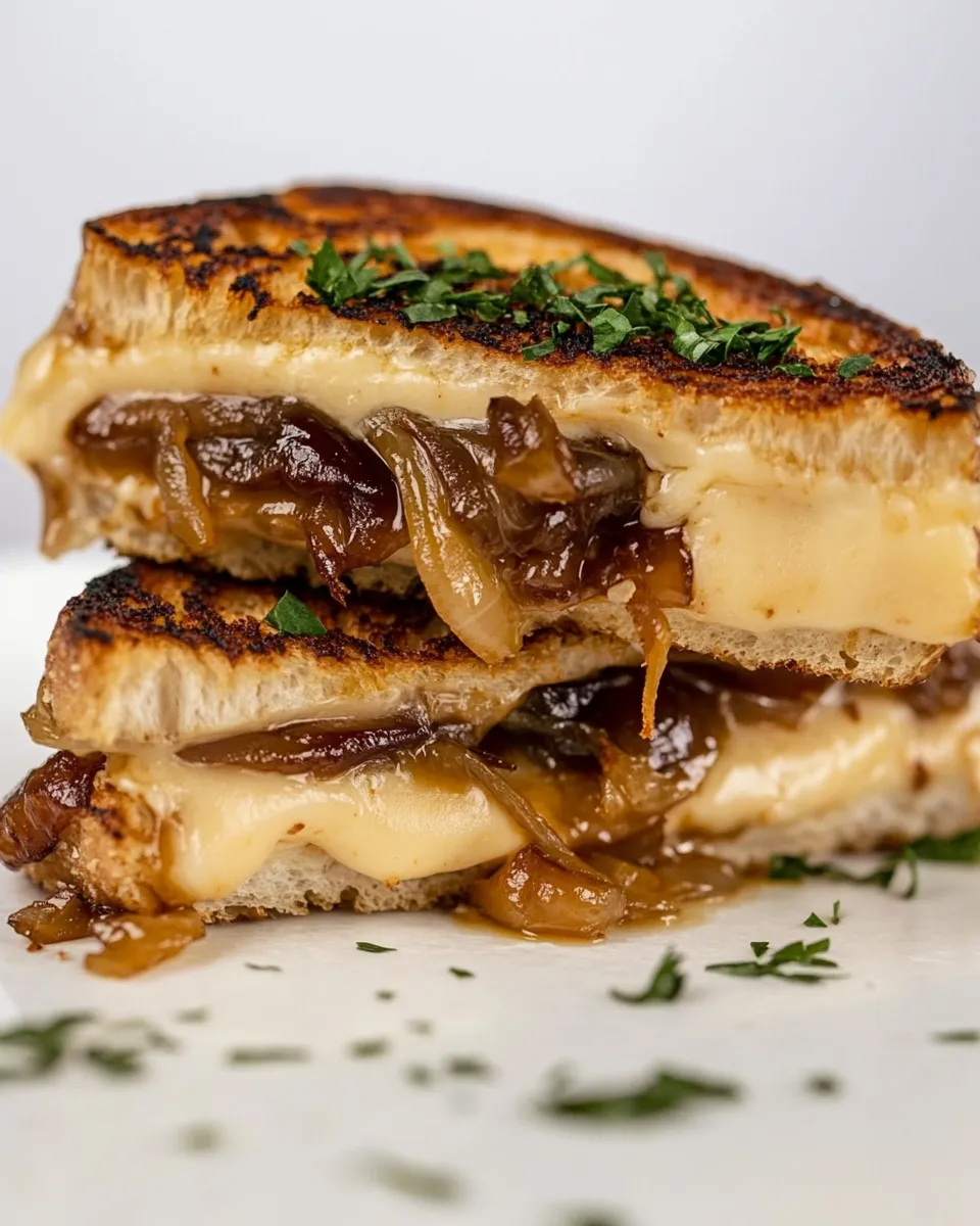 Delicious Grilled Cheese With Caramelized Onions shot
