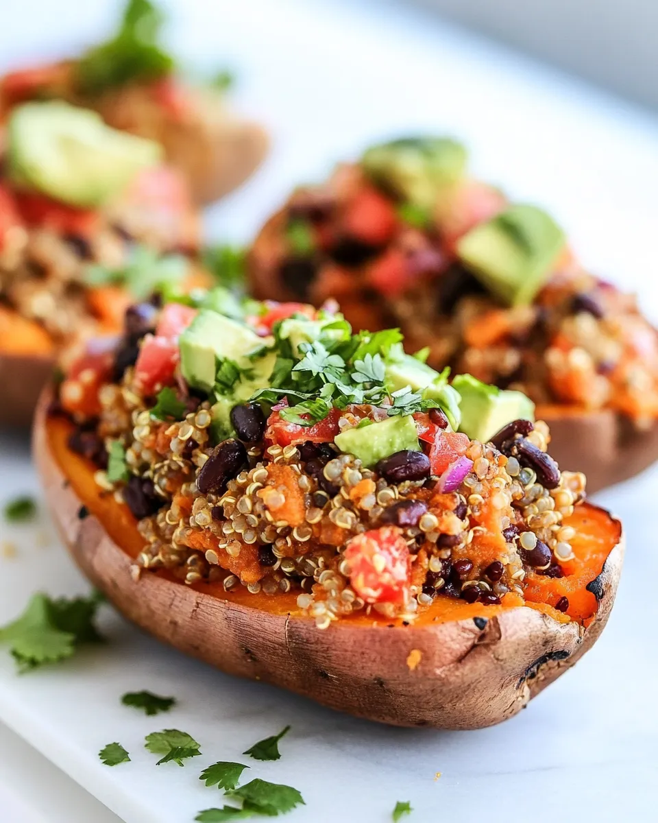 Delicious Grilled Tex-Mex Quinoa Stuffed Sweet Potatoes Skins dish photo