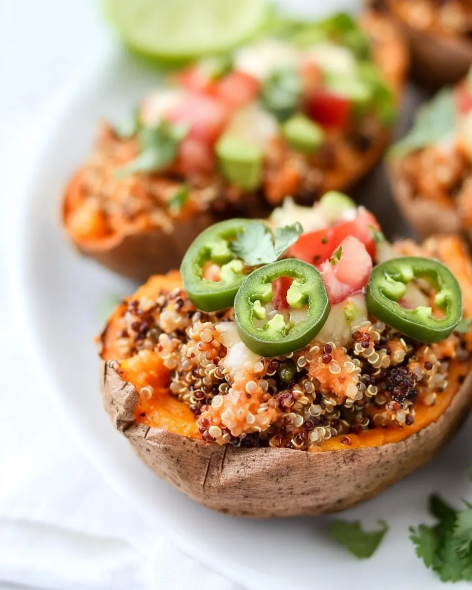 Healthy Grilled Tex-Mex Quinoa Stuffed Sweet Potatoes Skins food shot