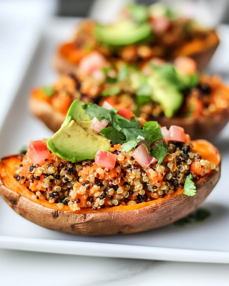 Savory Grilled Tex-Mex Quinoa Stuffed Sweet Potatoes Skins image
