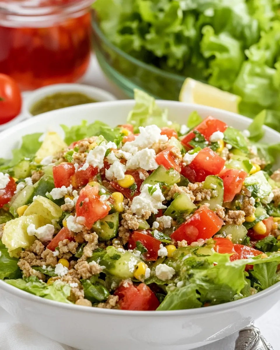 Savory Ground Turkey Taco Salad with Salsa Verde shot