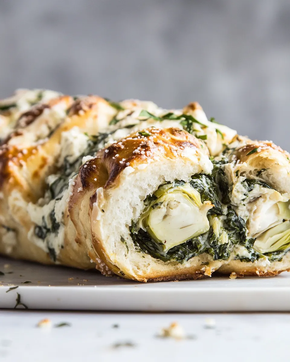 Healthy Herbed Spinach and Artichoke Pull Apart Pretzel Bread. food shot