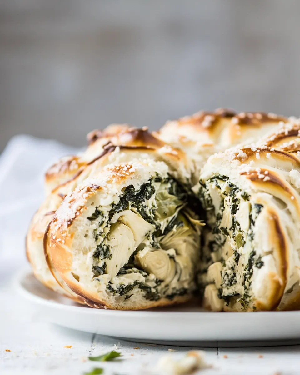 Easy Herbed Spinach and Artichoke Pull Apart Pretzel Bread. shot