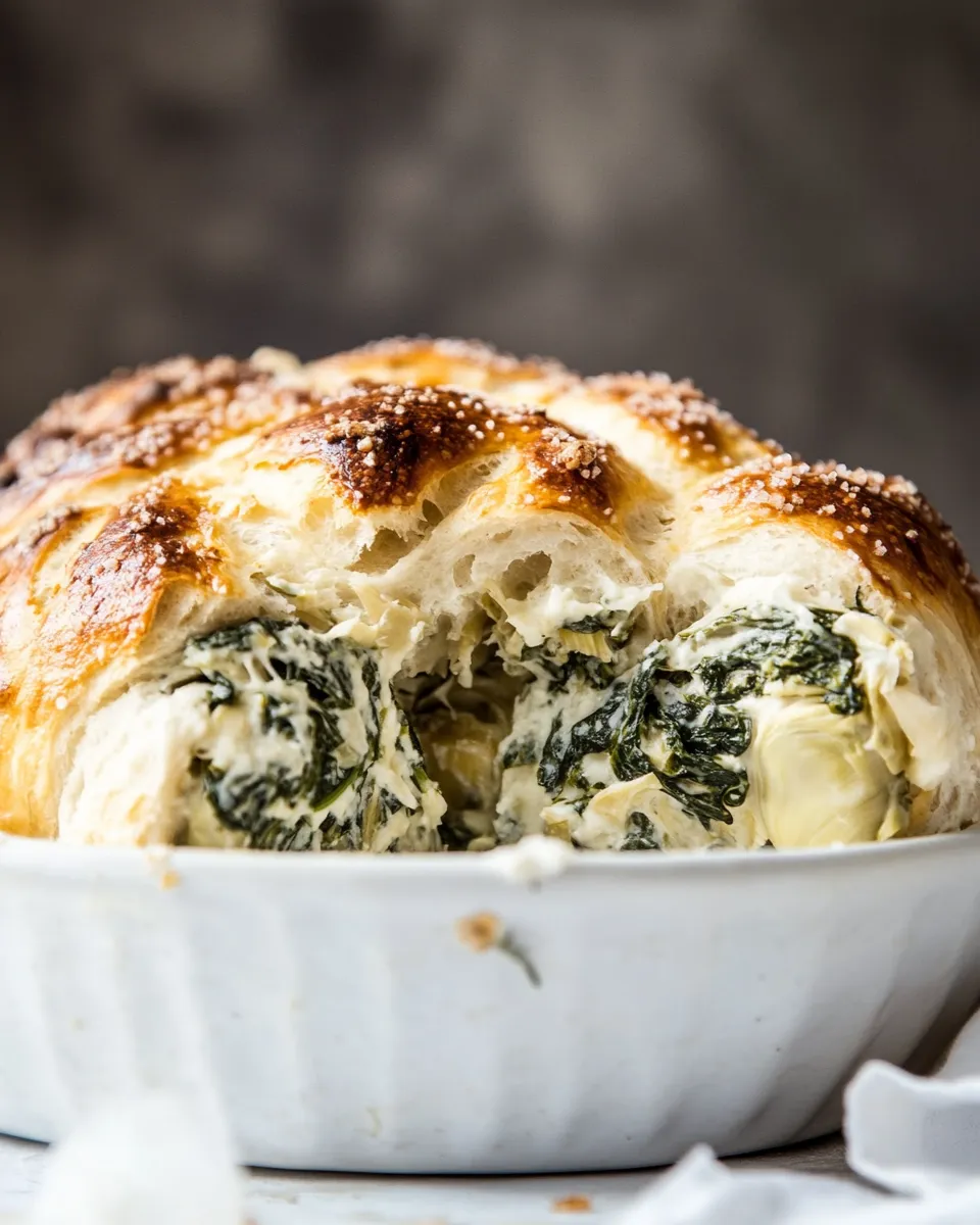 Healthy Herbed Spinach and Artichoke Pull Apart Pretzel Bread. recipe image