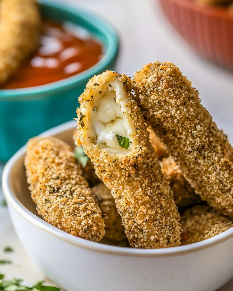Tasty Homemade Baked Mozzarella Sticks Recipe plate image
